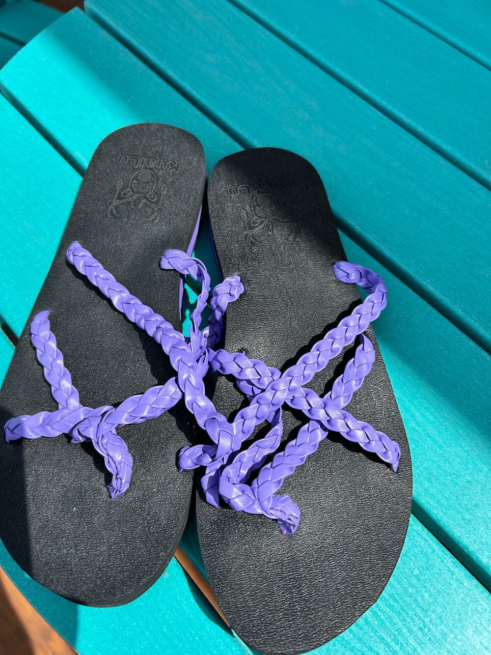 KuaiLu Women's Yoga Foam Flip Flops - Purple Braided Straps Size 39 (US 8/8.5)